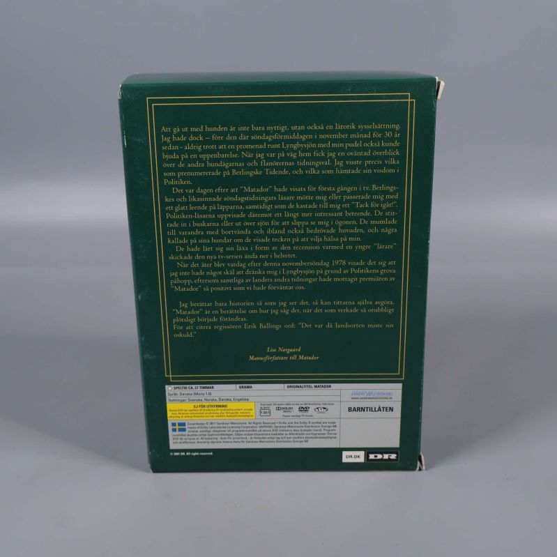 Baksidan på Matador boxen med beskrivning och detaljer