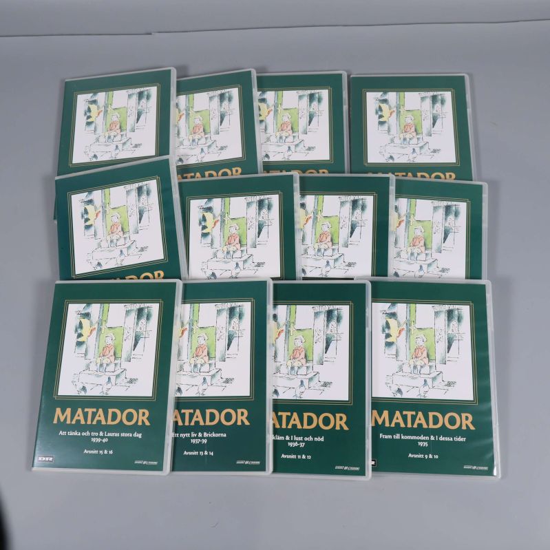 Matador dvd-fodral utspridda, framsidor visas