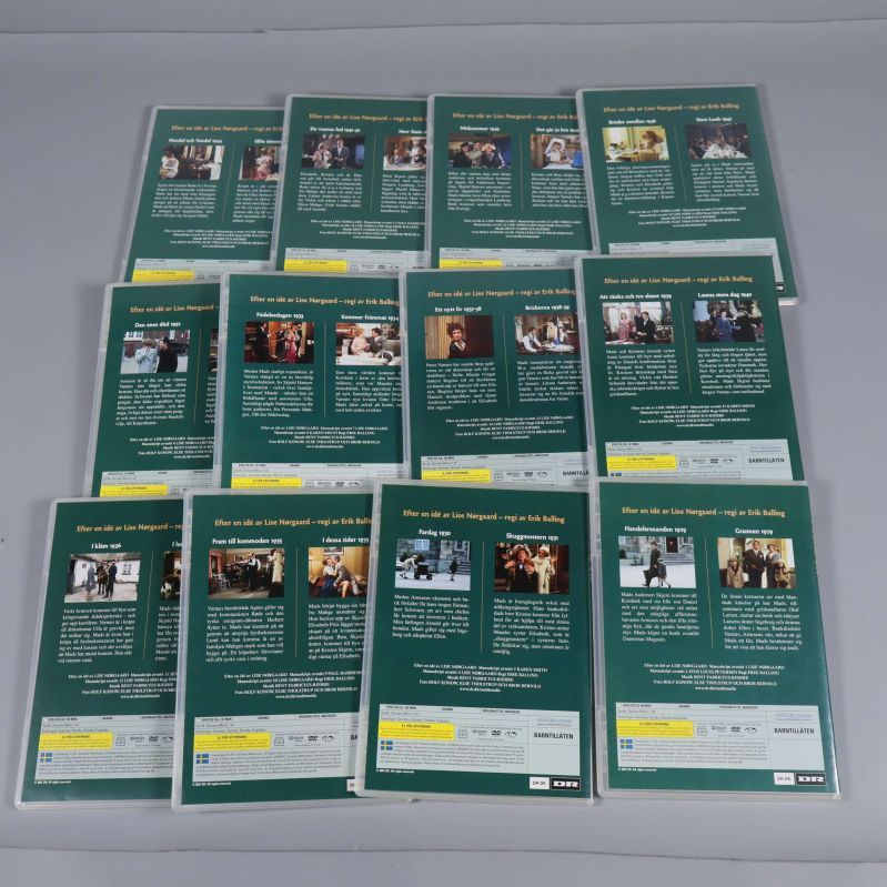 Alla baksidor av Matador dvd-fodral med avsnittsinformation