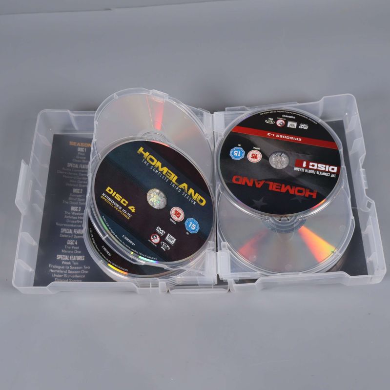 Öppnad DVD-box som visar ytterligare Homeland-skivor