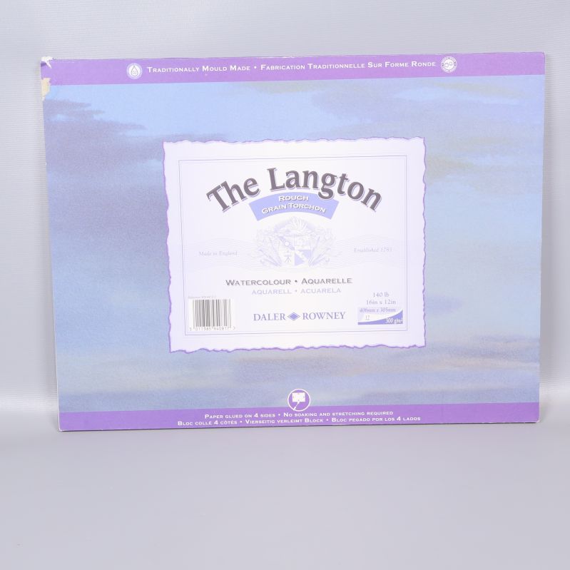 Framsidan av The Langton akvarellblock med blå bakgrund