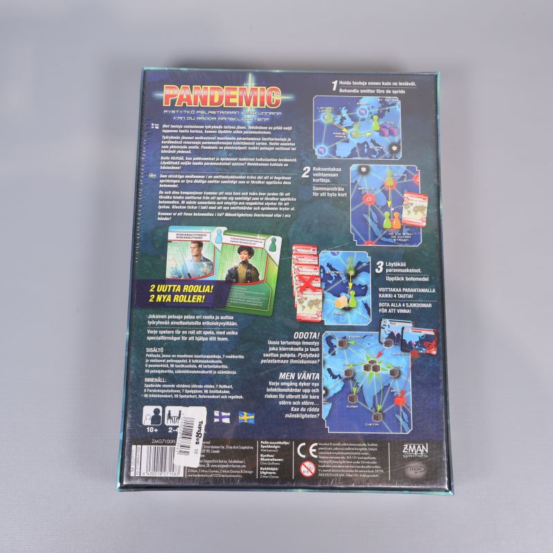 Pandemic förpackning baksida med spelbeskrivning och bilder
