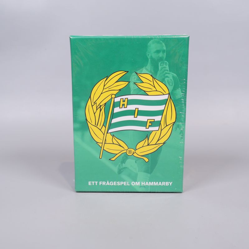 Framsidan av grön spelask med Hammarby IF-emblem och text