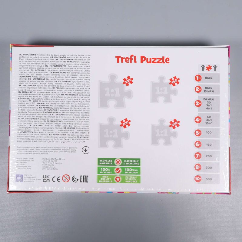 Baksida av Trefl pussel med information och symboler