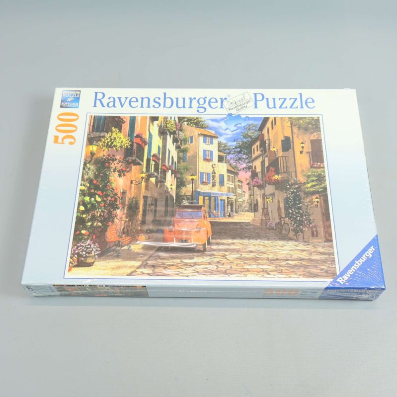 Ravensburger pusselask med 500 bitar och stadsmotiv framifrån