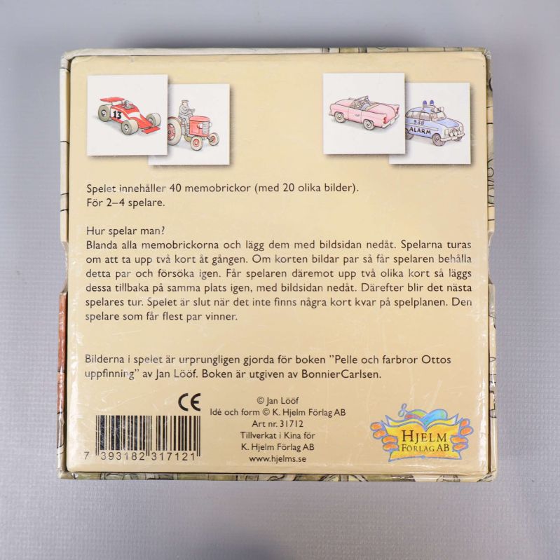 Baksidan av Pelles memo med spelbeskrivning och fordonsbilder