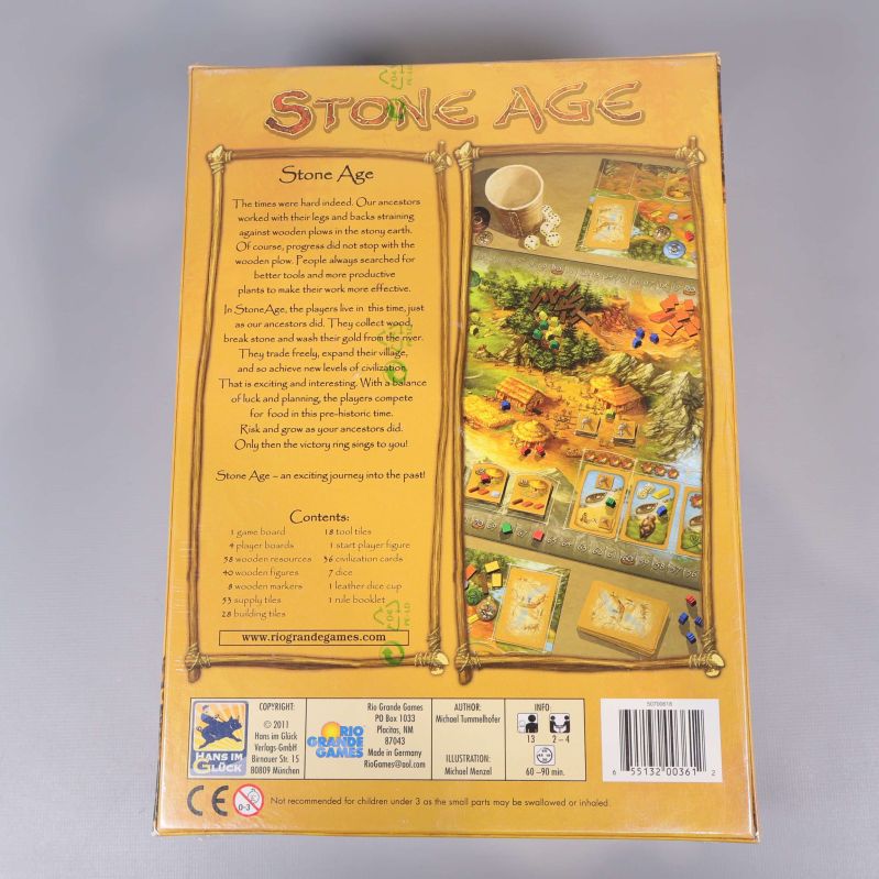 Baksidan av Stone Age med spelbeskrivning och innehåll