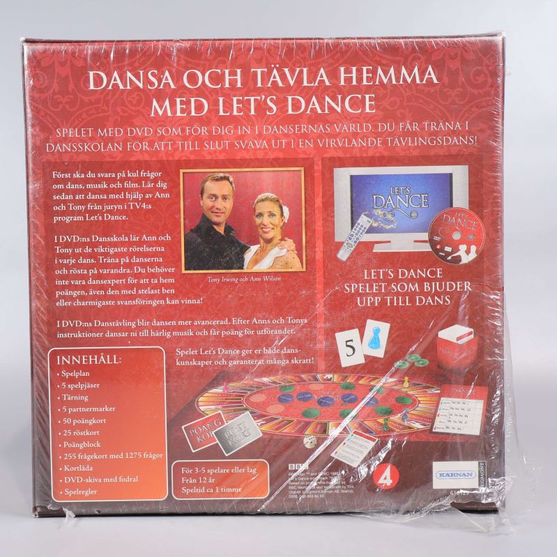 Baksida av Let's Dance sällskapsspel med spelinformation