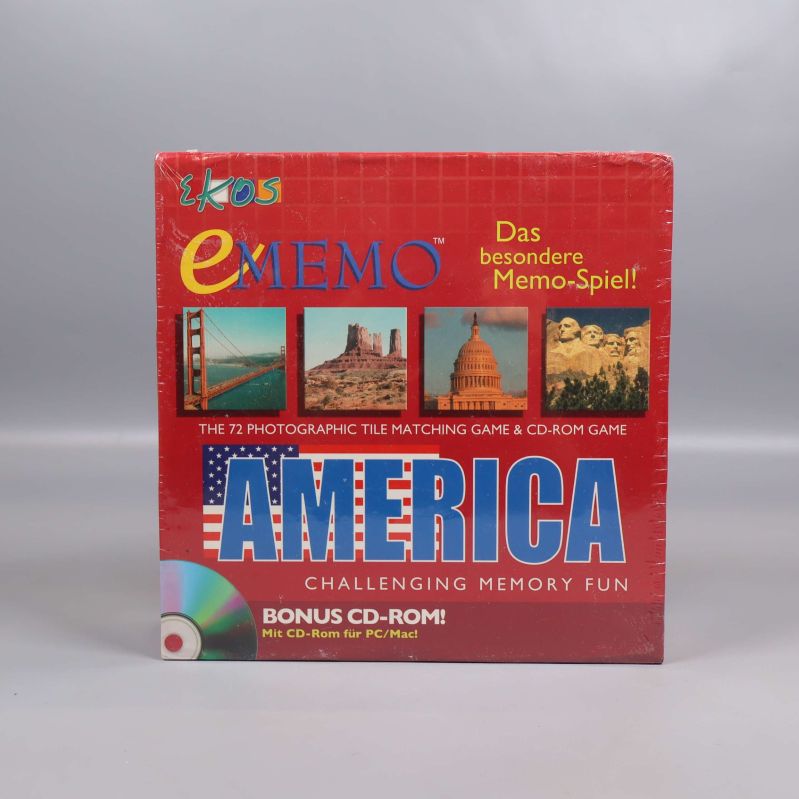 Framsidan av America memoryspel med fotografier och CD-rom ikon