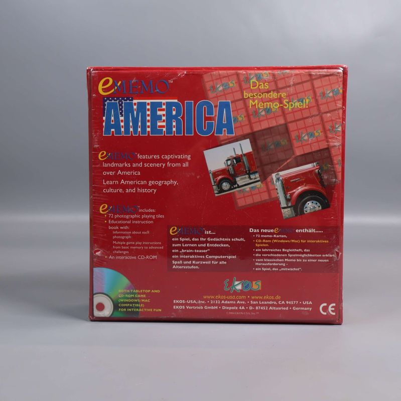 Baksidan av America memoryspel med bilder och spelbeskrivning