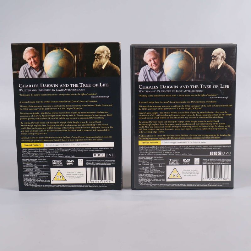 Baksidan av två dvd-fodral med beskrivning och symboler