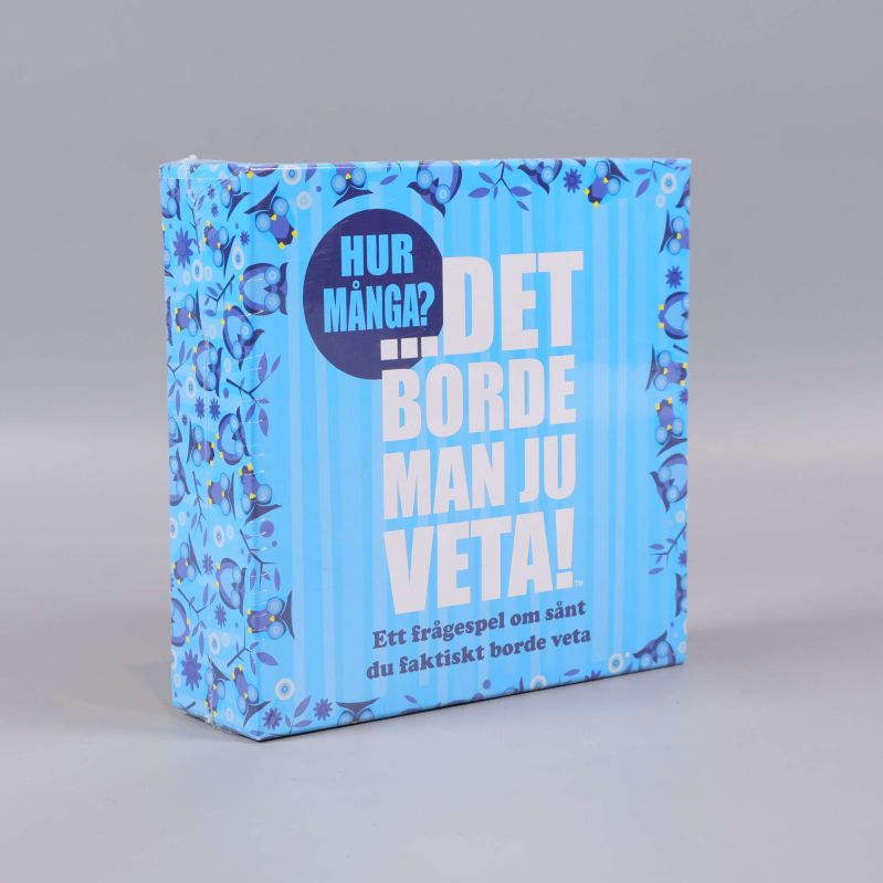 Frågespelsbox i vinkel som visar sidan och framsidan