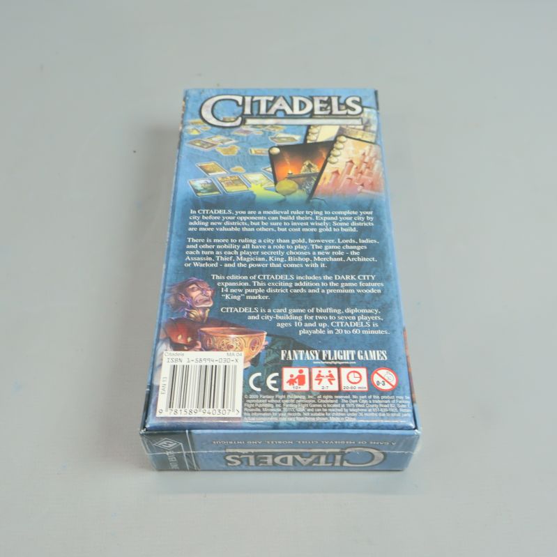 Citadels spelaskens baksida med information och illustrationer