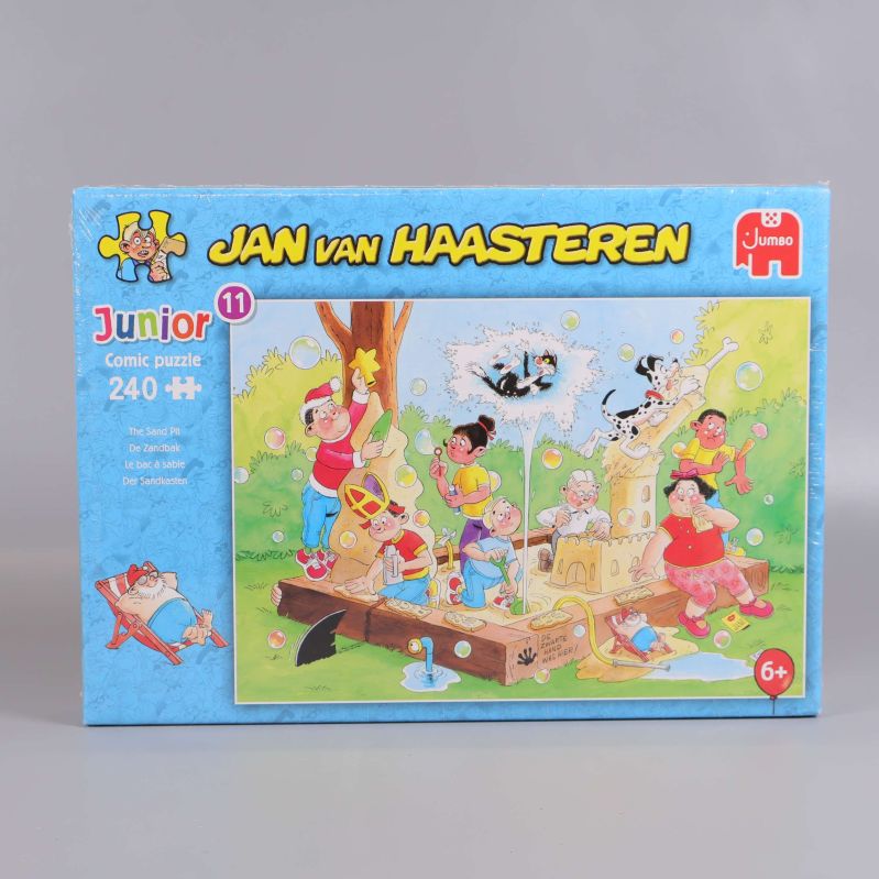 Framsida på pusselask med Jan van Haasteren-motiv och 240 bitar