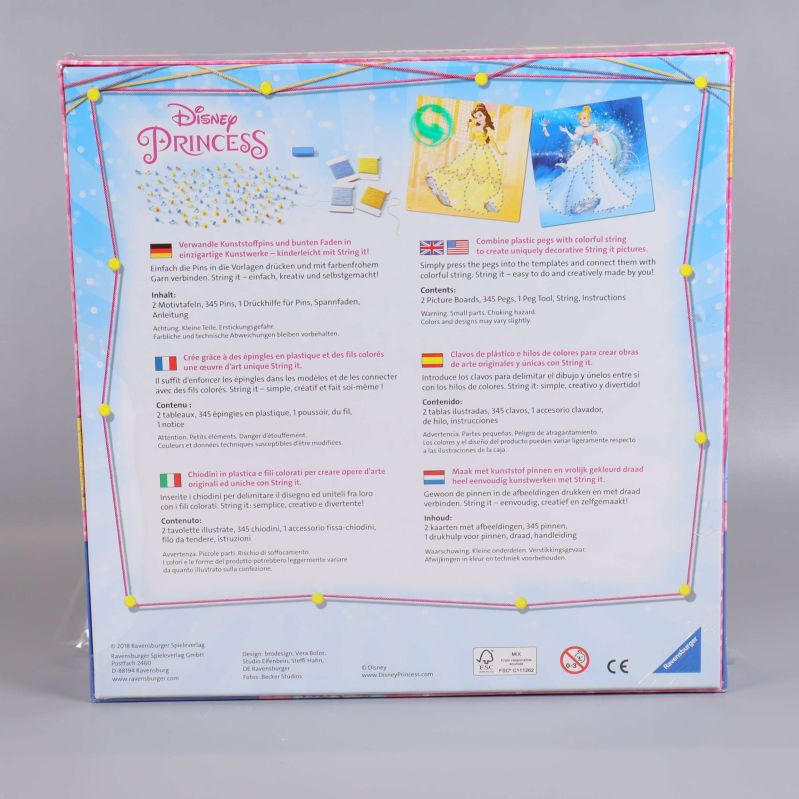 Baksidan av String it Princess pysselset med instruktioner och illustrationer