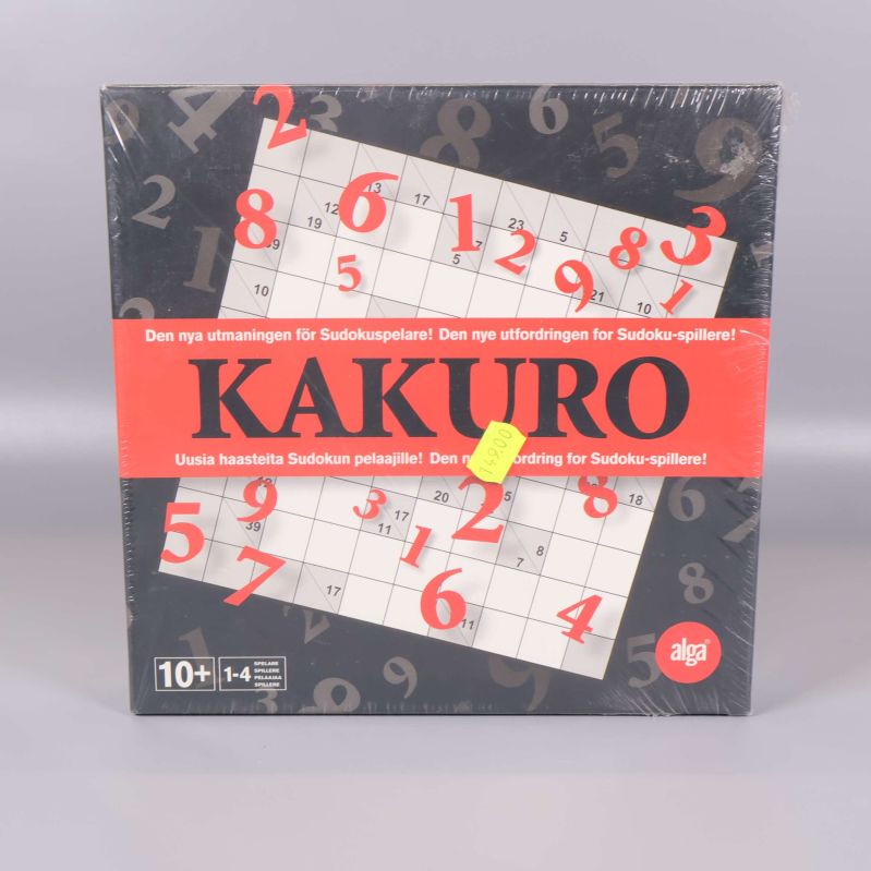 Framsidan av Kakuro spelask med röd logotyp och siffror