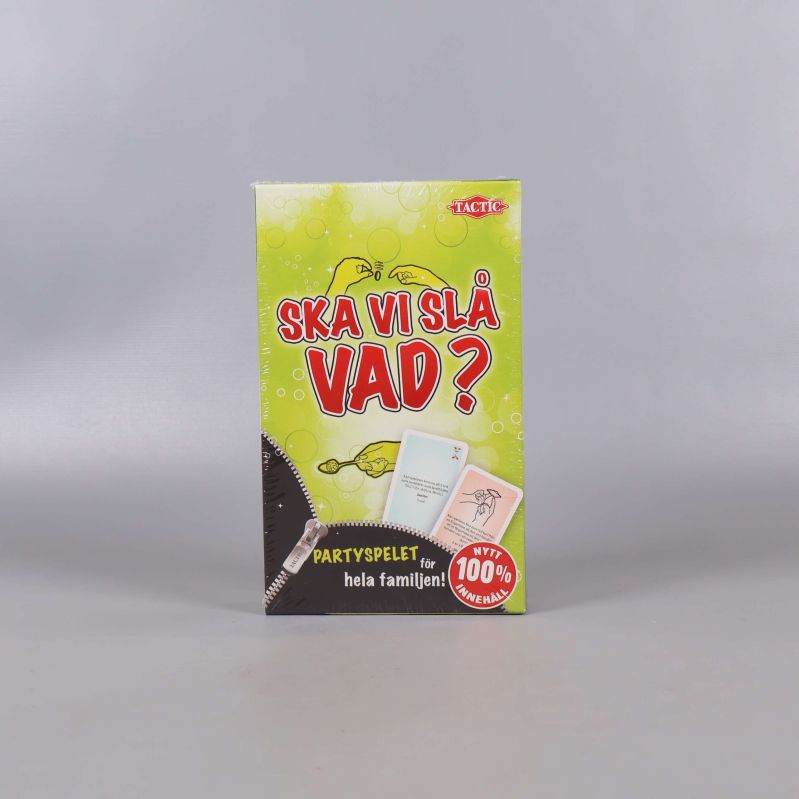 Framsidan av spelkartongen med Ska vi slå vad