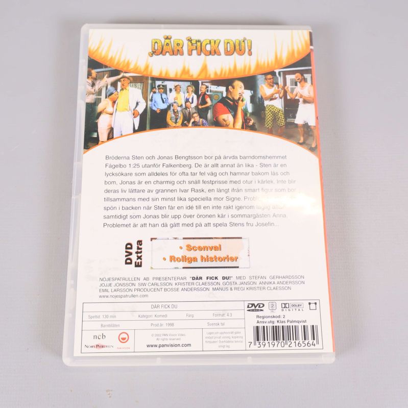 DVD-fodralets baksida med beskrivning och filmscener