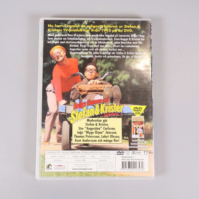 Baksida av DVD-fodral med beskrivning och bilder