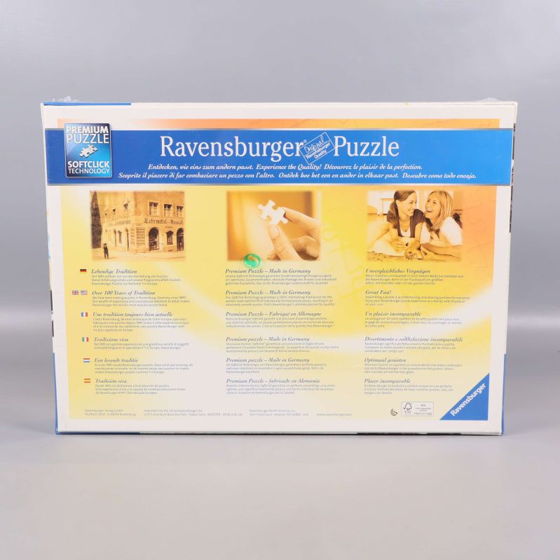 Baksida av Ravensburger pussel med information om kvalitet