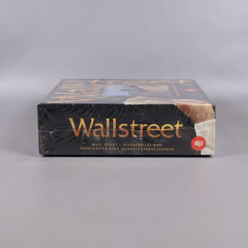 Wallstreet spelask med logotyp och sedlar på sidan