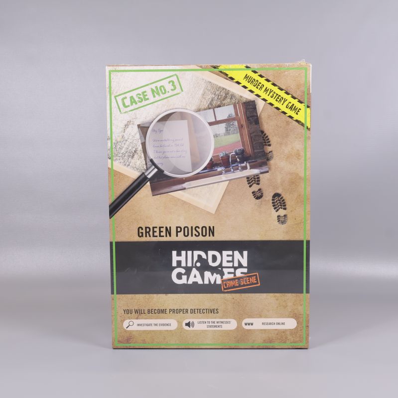 Framsida av Hidden Games Green Poison box med detektivtema