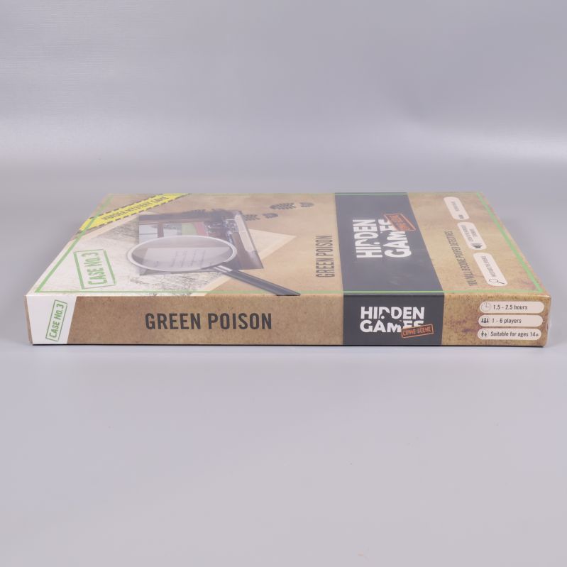 Hidden Games Green Poison låda visad från sidan, text Green Poison och logotyp