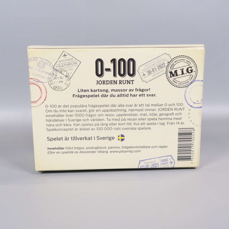 Baksidan av 0-100 Jorden runt spel med svensk text