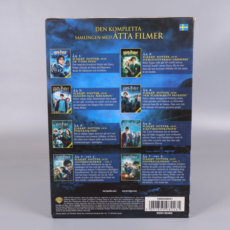 Baksidan av Harry Potter dvd-boxen visar alla åtta filmer