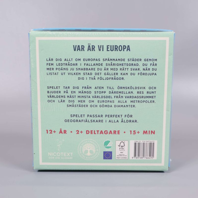Baksida med spelbeskrivning och symboler för ålder och deltagare