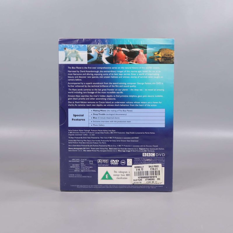 Baksidan av The Blue Planet DVD box med information och bilder