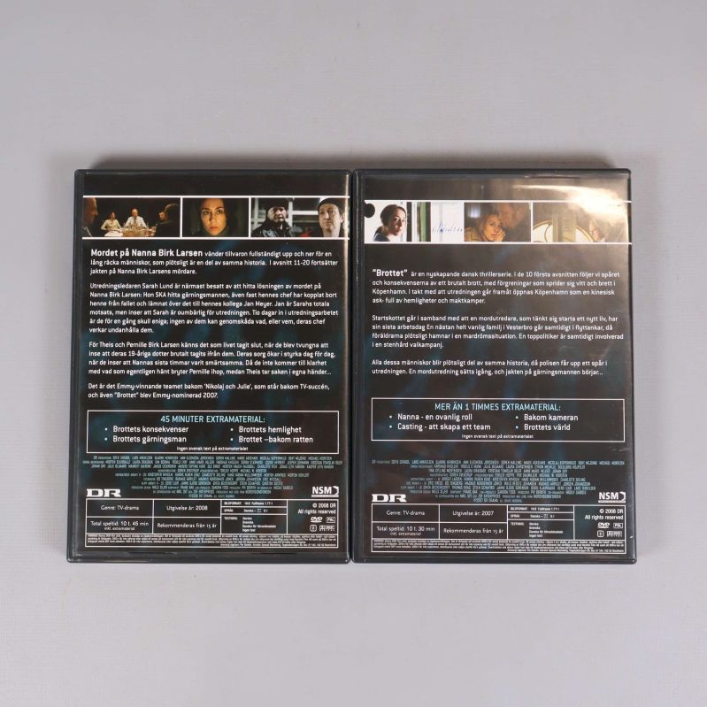 Baksidan av två Brottet DVD-fodral med information