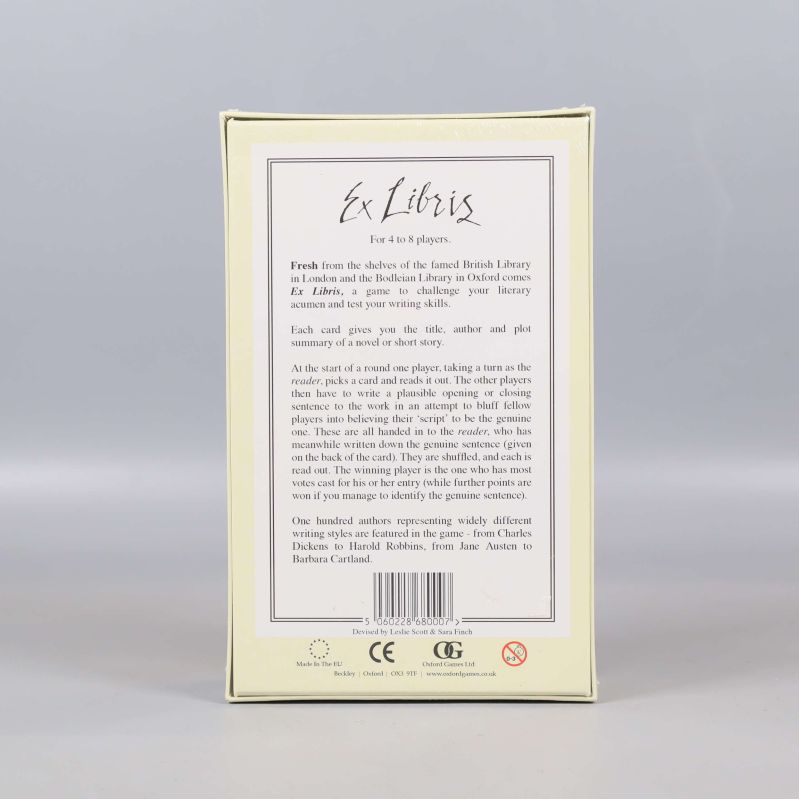 Baksida av Ex Libris-spel med beskrivning