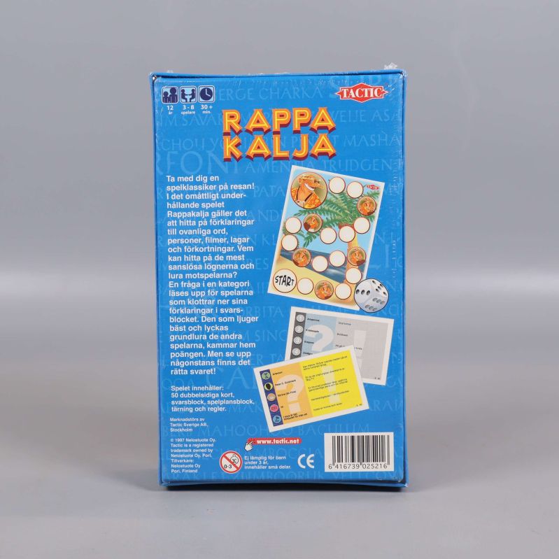 Baksidan av Rappa Kalja med komponentbilder och spelinformation