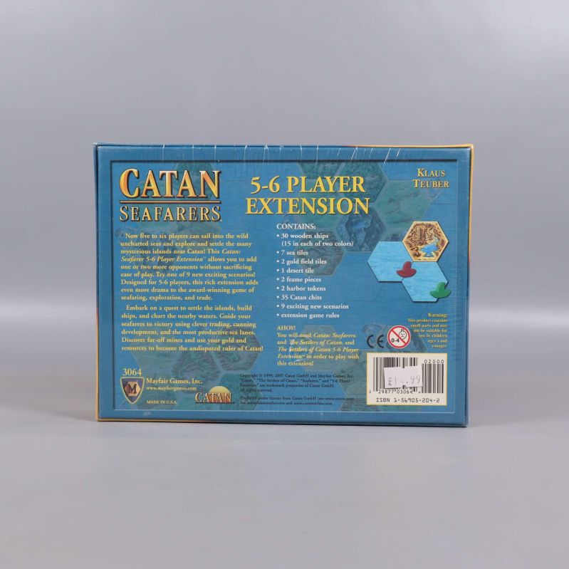 Baksida av Catan Seafarers 5-6 Player Extension med innehåll och info