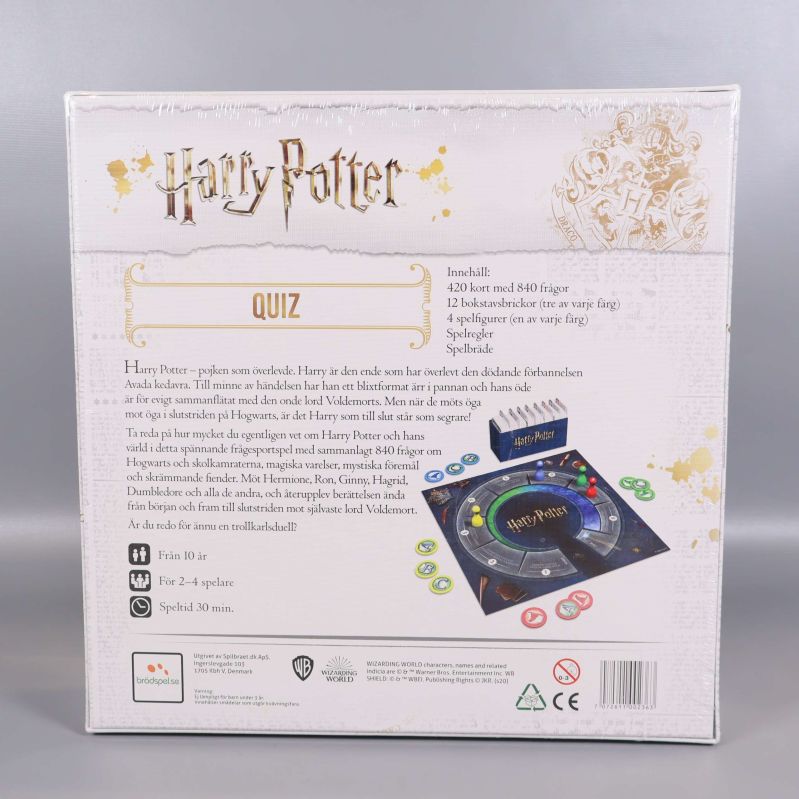 Baksidan av Harry Potter quizspel med beskrivning och information