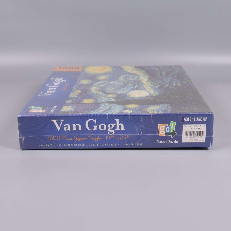 Sida av pussellåda med Van Gogh text och 1000 bitar
