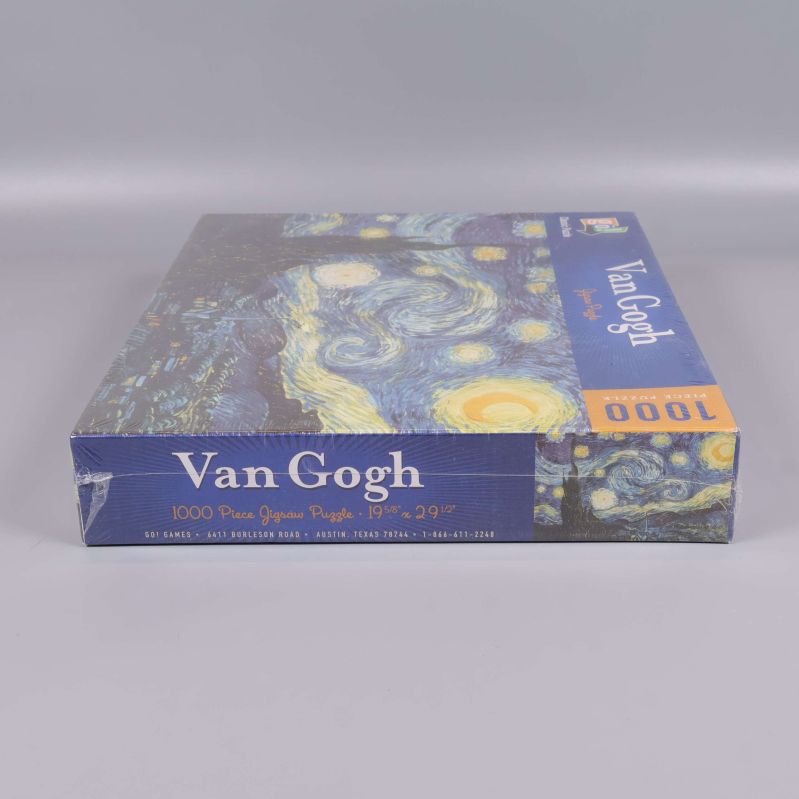 Sida av pussellåda med Van Gogh och 1000 bitar markerat