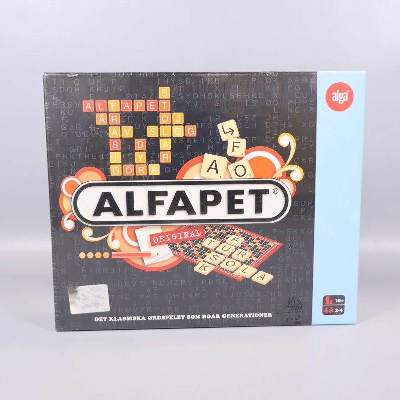 Framsidan av Alfapet original med färgglad design och logotyp