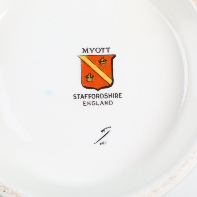 Närbild av stämpel med texten Myott Staffordshire