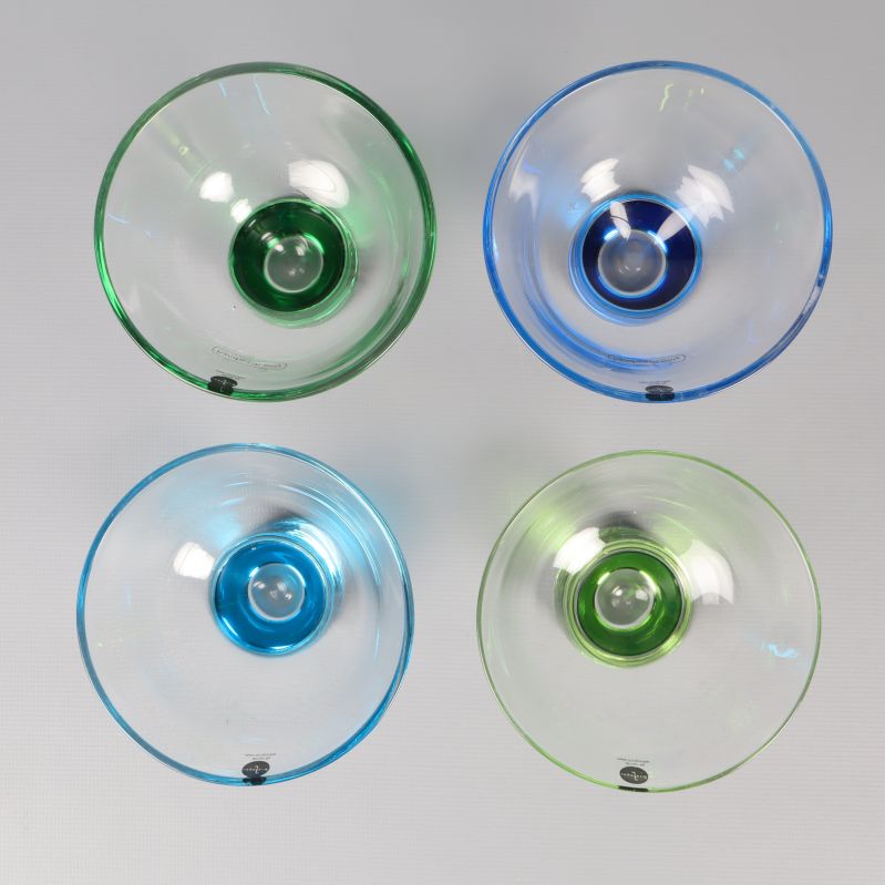 Glas visade uppifrån, färgglada fötter synliga genom glaset