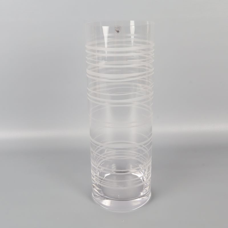 Hög cylindrisk glasvas med frostade linjer