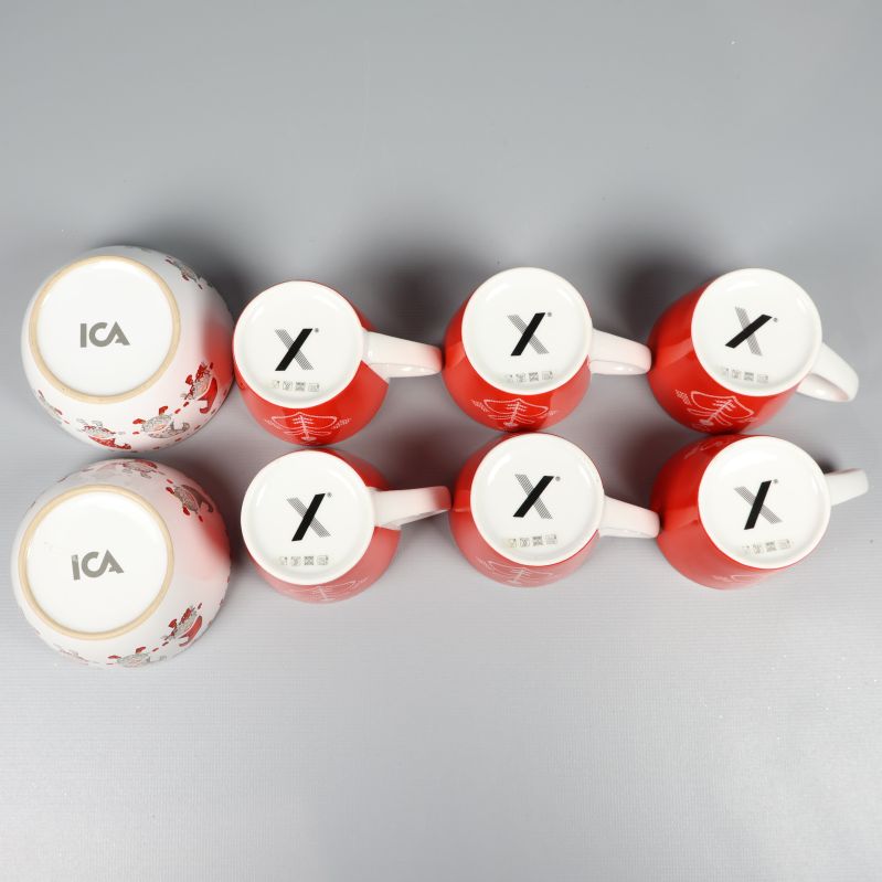 Undersida på glöggsetets delar med ICA och X märkta