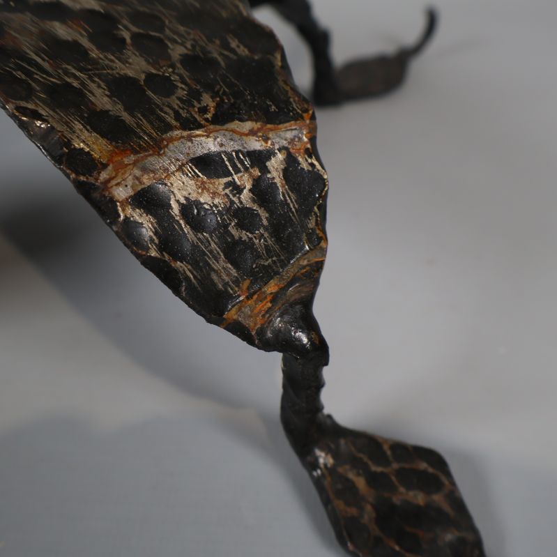 Närbild på foten med tydliga rostspår och struktur