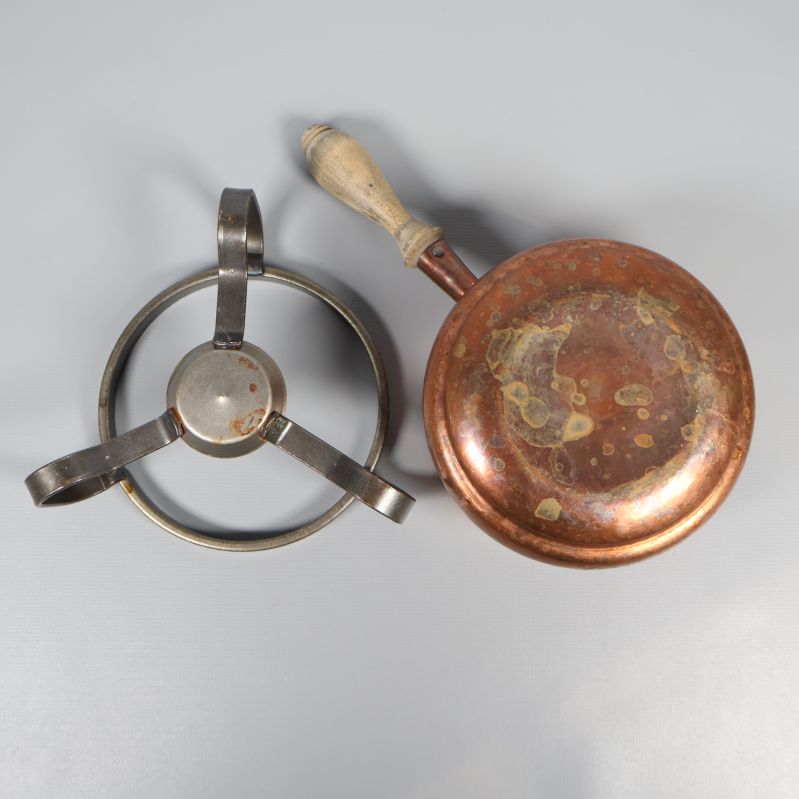 Undersidan av koppargryta och ställ