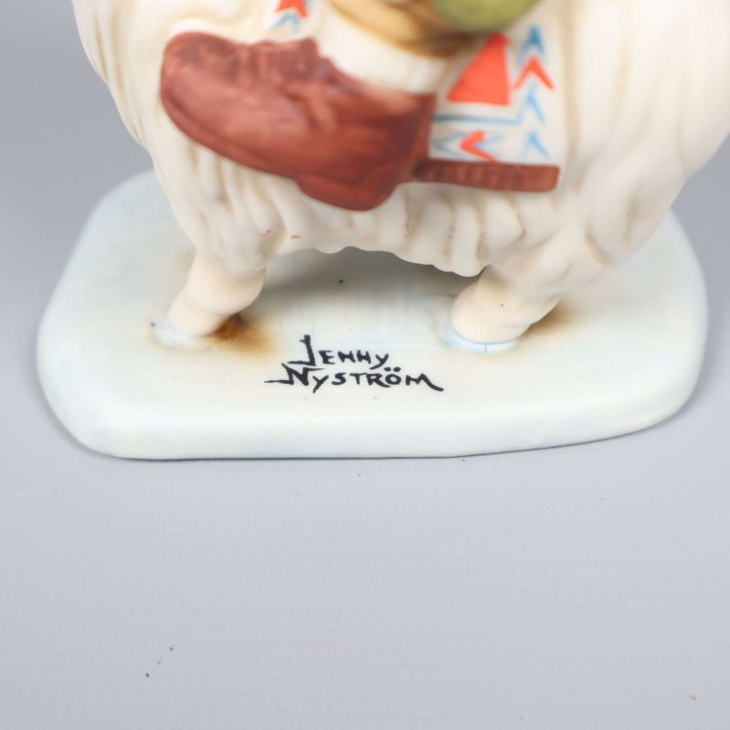 Närbild på Jenny Nyström signatur på figurens fot