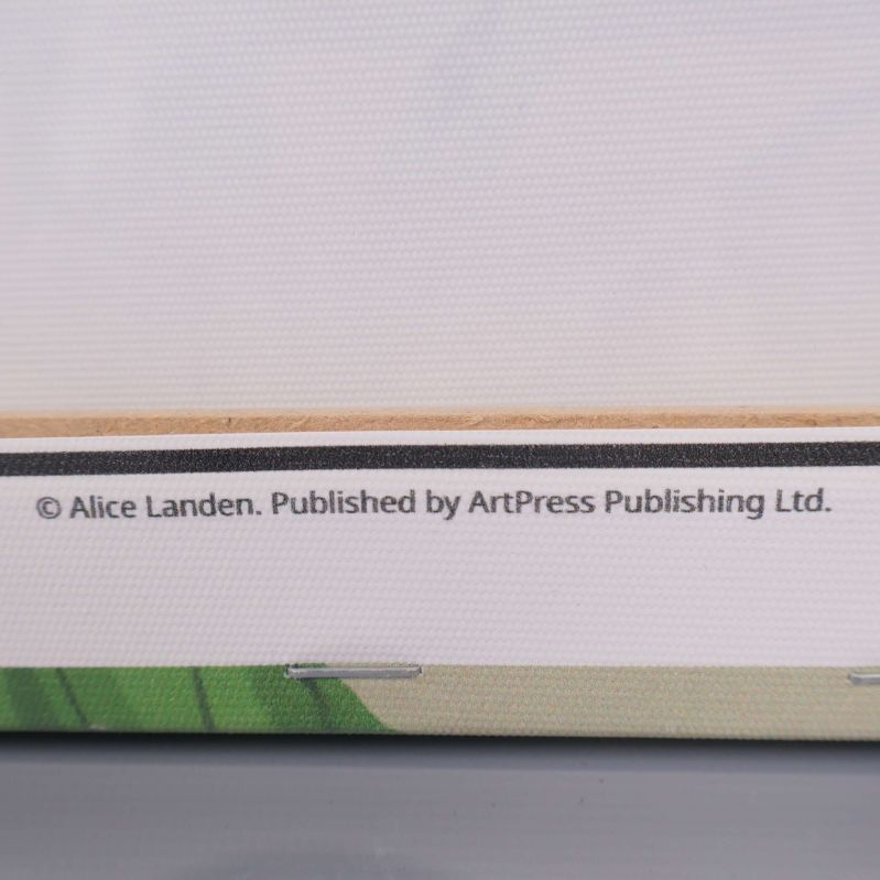 Närbild på kant med artistinformation Alice Landen