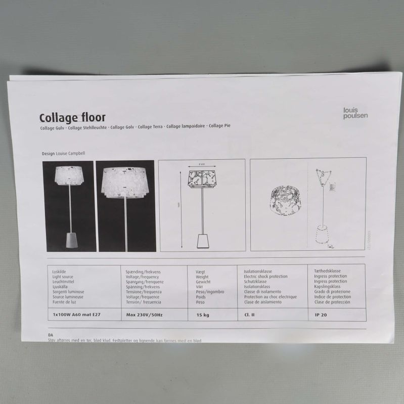 Instruktionsblad för collage floor-lampa synligt