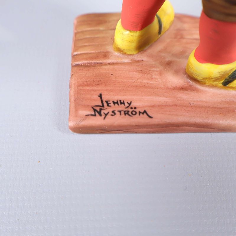 Närbild av Jenny Nyström-signatur på figurens fot