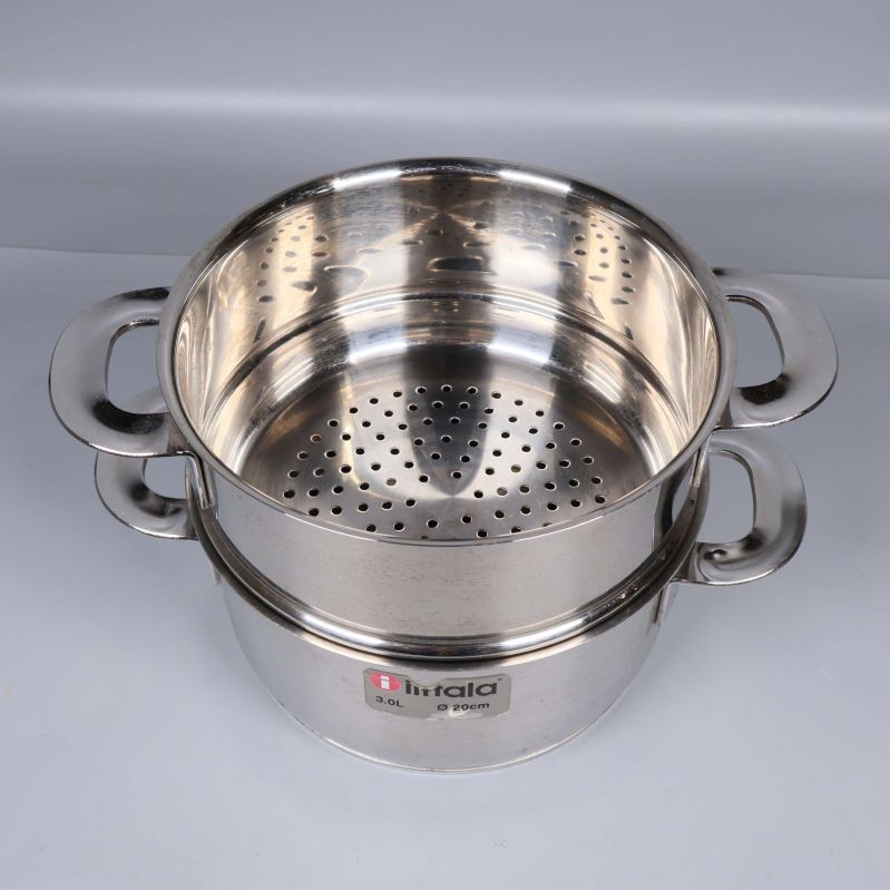 Öppen ångkokare med perforerad insats i rostfritt stål